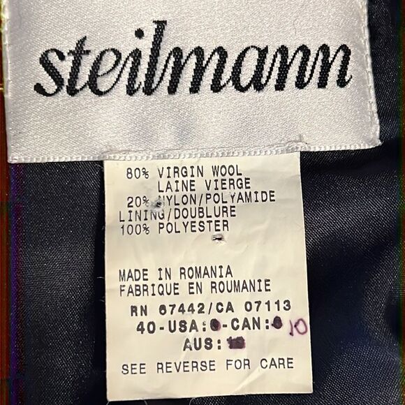 Steilmann Navy Wool Blend Coat With Brown Faux Fur Collar Size 10 - Picture 13 of 13